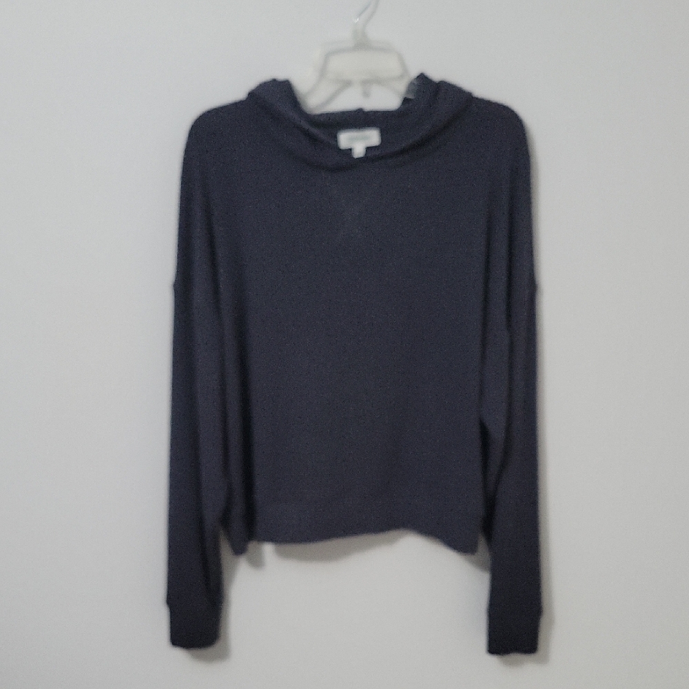 Haven Well Within Navy Ribbed Hooded Shirt, Size Large
